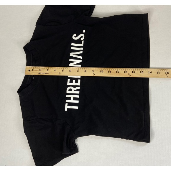 Three Nails Black Crop Top XS Christian Graphic Tee Womens Activewear Shirt - Picture 6 of 10